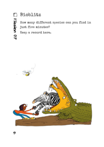 Bioblitz illustration of child encountering a crocodile!